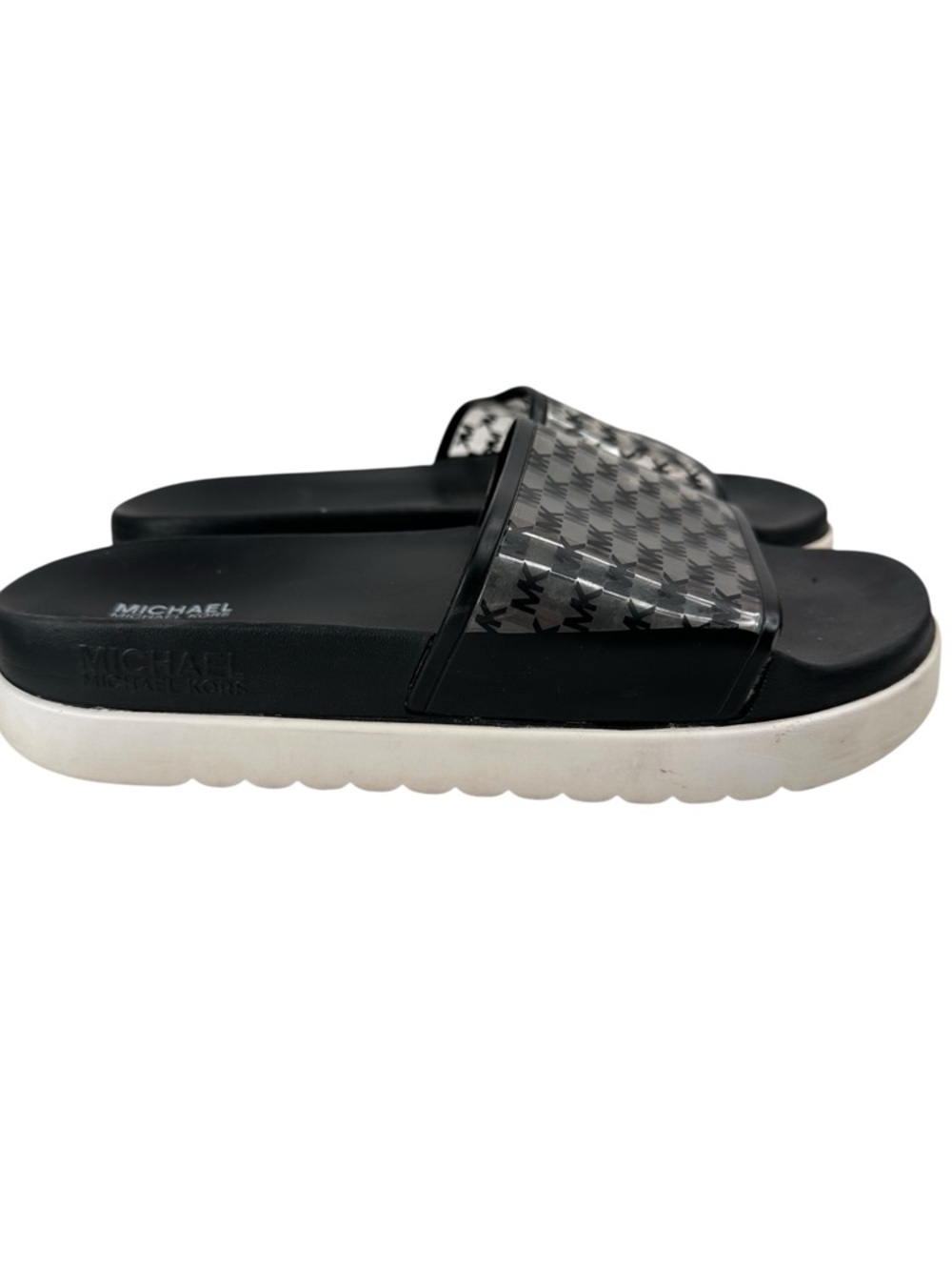 Michael Kors Logo Platform Slide Sandals Black White Comfort Womens Size 10
